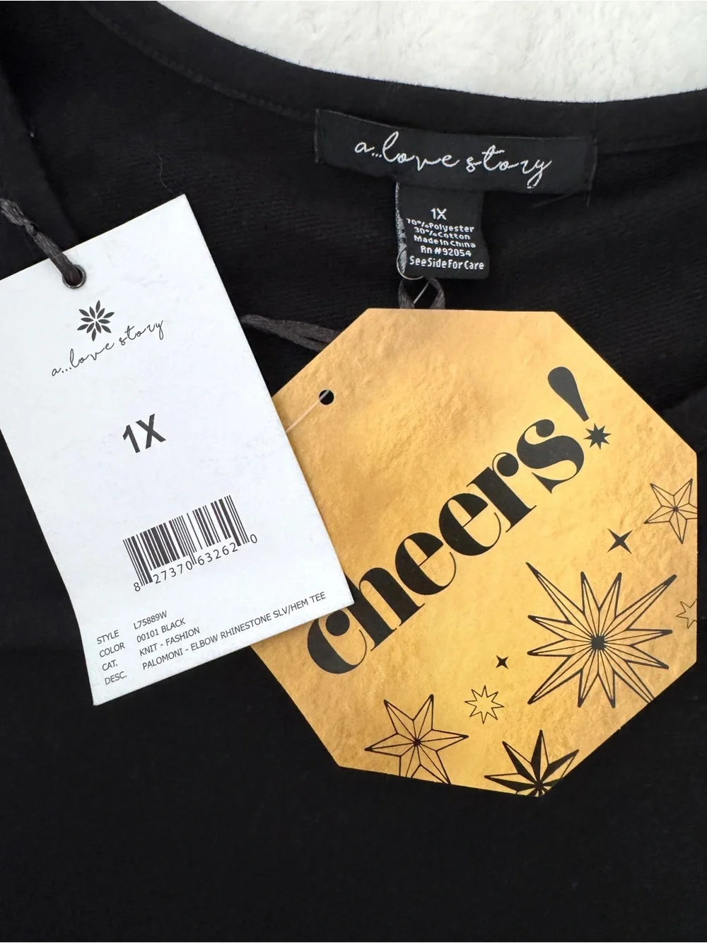 A Love Story Black Rhinestone Trim Shirt, Size 1X - NWT - Picture 6 of 9